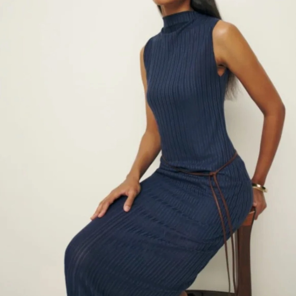 Reformation Navy Ribbed Sleeveless Maxi Dress